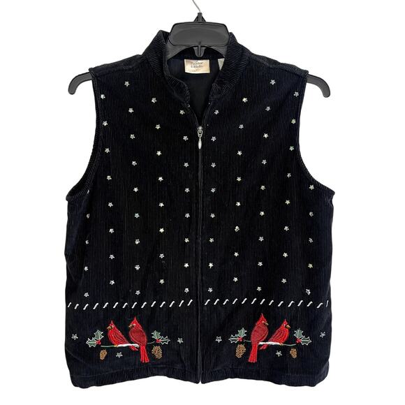Womens Embroidered Corduroy Christmas Vest | Cardinals Stars | Size Large - Picture 1 of 4